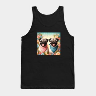 2 Smiling Pug Dogs Tank Top